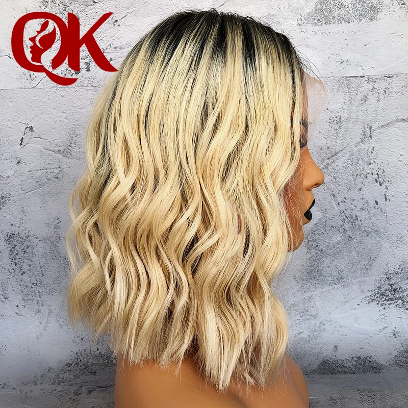 QueenKing hair Lace Front Wig 180% Blonde Ombre Hair 1B/613 Bob Wig Silky Straight Preplucked Brasilianske Menneskelige Remy Hår
