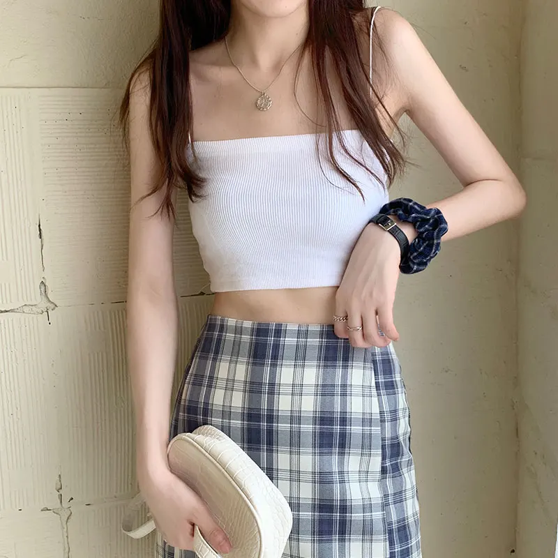 4 farver koreanske ins stil camisole kvinder Sexet tank top kvindelige Sommeren 2020 ærmeløs slank outwear afgrøde toppe dame (X1421)