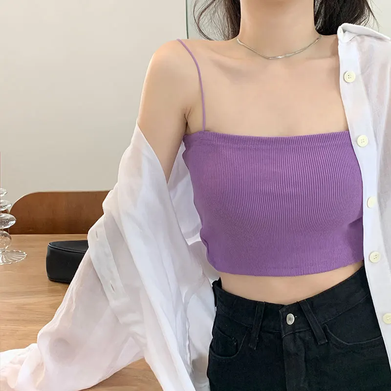4 farver koreanske ins stil camisole kvinder Sexet tank top kvindelige Sommeren 2020 ærmeløs slank outwear afgrøde toppe dame (X1421)