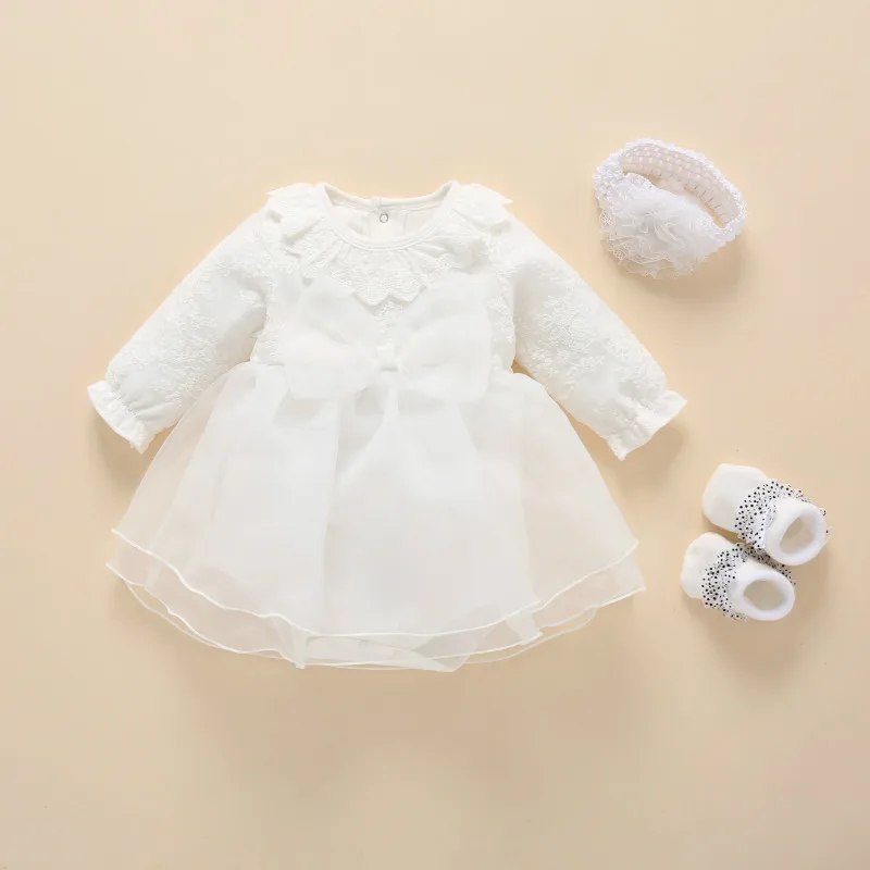 Baby pige kjole vestidos barnedåb 2019 bow lace hvid baby dåb kjole ny født baby pige tøj bryllup 0 3 6 måned