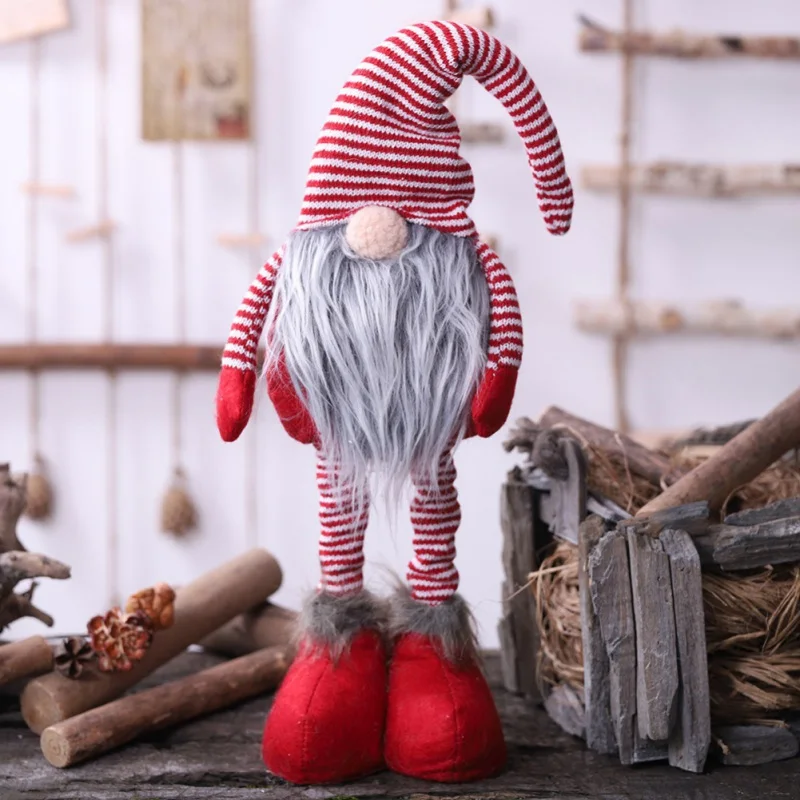 Jul Dukke Dekoration Strikket Stribet Gnome-Dukke Med Teleskopben Svenske Santa Figur Hjemmet Tabel Dekoration Børn Gave