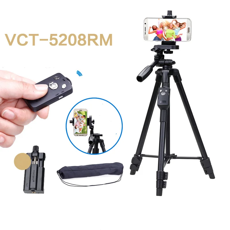Selfie Video YUNTENG VCT 5208 RM Aluminium Stativ med 3-Vejs Hoved & Bluetooth Fjernbetjening til Kameraet i en Telefon Holder Klip
