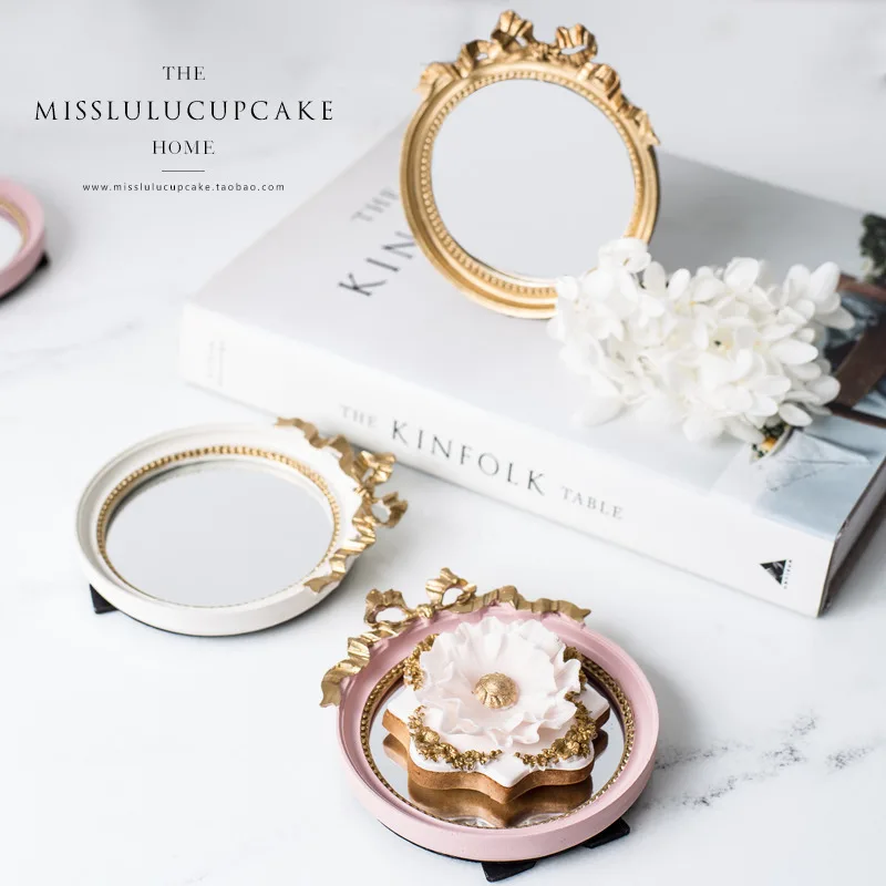 Mini kage skuffen Europæiske vintage spejl plade guld/pink/hvid Rolig makeup spejl candy bar dekoration kage værktøj