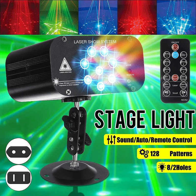 128 Mønster Laser Projektor Fjernbetjening/Lyd Actived LED Disco Lys RGB-Fest med DJ Scene Lys Jul Lampe Dekoration OS/EU