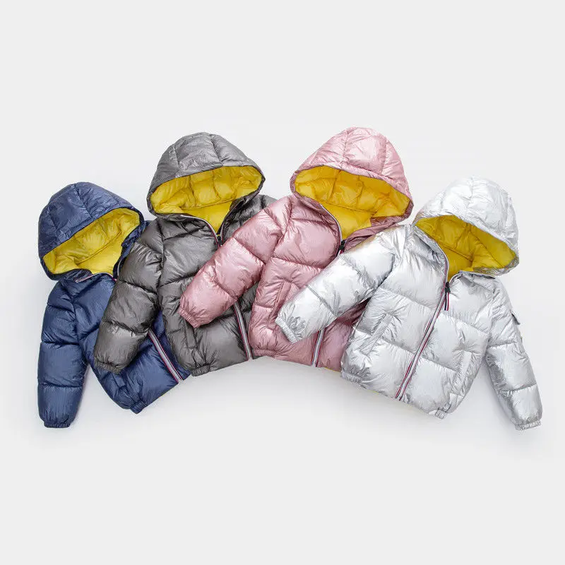 Drenge vinterfrakke 2-7 år gamle baby piger tøj Tyk, vandtæt børn Plating plads sølv Hooded cotton coat 4 farver