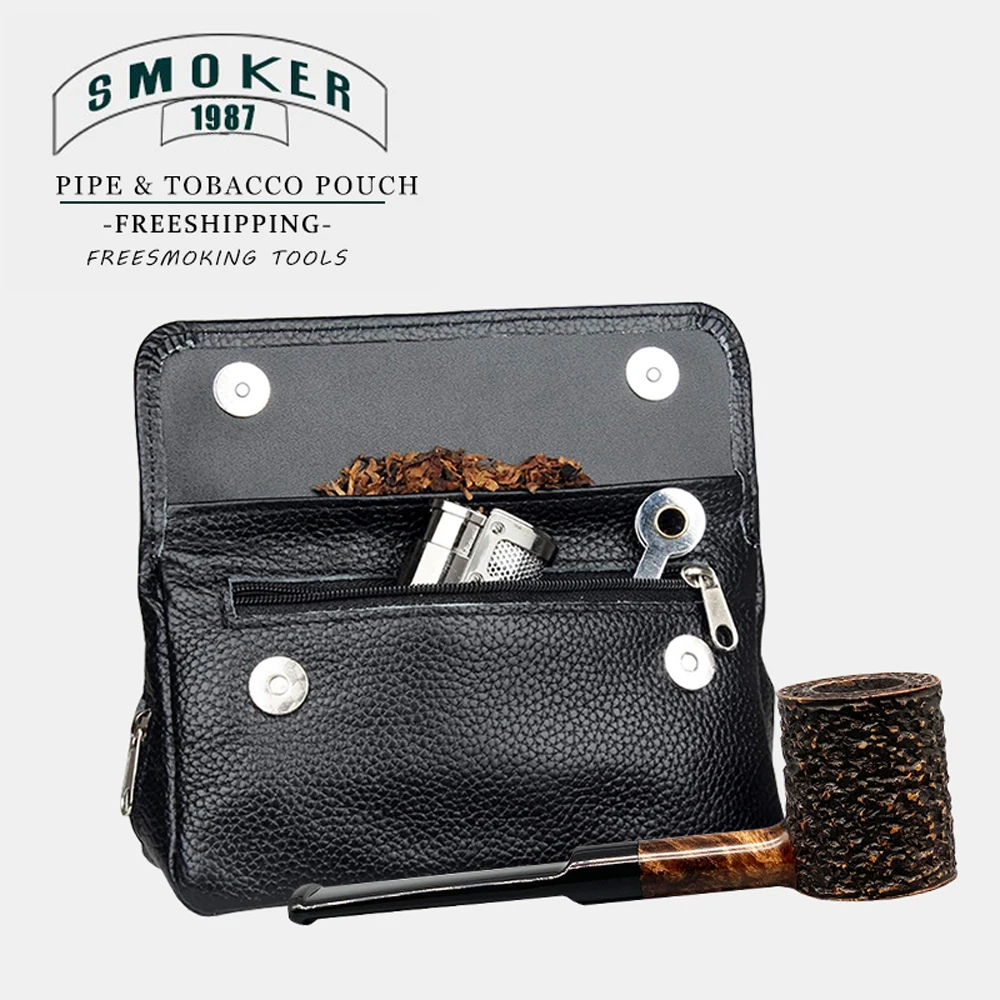 ▂ξ Ryger~Ægte Læder Ryger Pibe Pose Case-Taske til 2 Rør Med Briarwood Rør Gratis Ryger Værktøjer ping