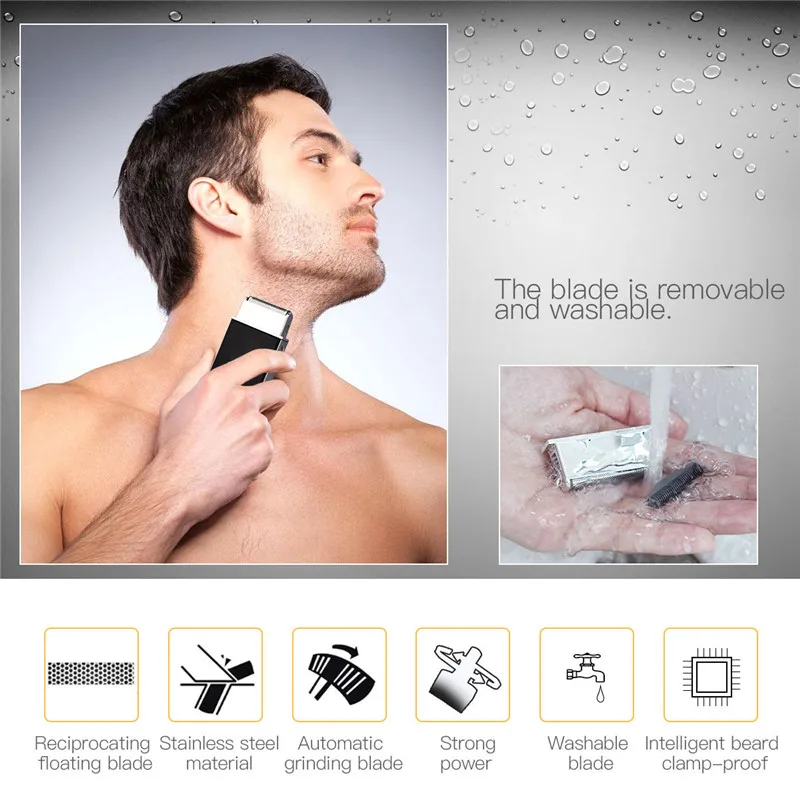 Mini-Genopladelig Ledningsfri Elektriske Barbermaskiner Mænd Rejser Ansigt Sig Frem-Og Tilbagegående Skæg Trimmer Facial Frisør-Intimbarbering Razor 34
