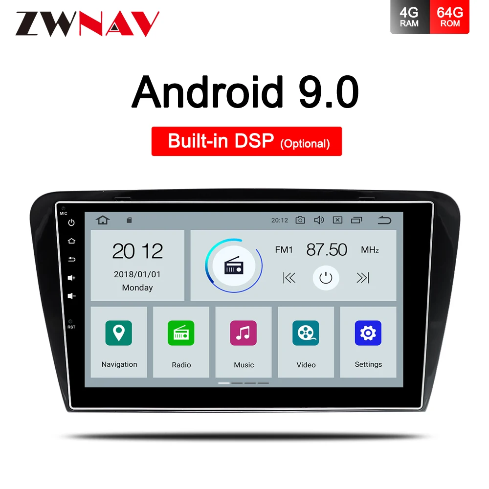 Bilen Multimedia-Afspiller 1-Din DVD-Automotivo Android 9,0 For Skoda/Octavia-2019 GPS Octa Core RAM 4G-ROM ' en 32GB Radio head unit