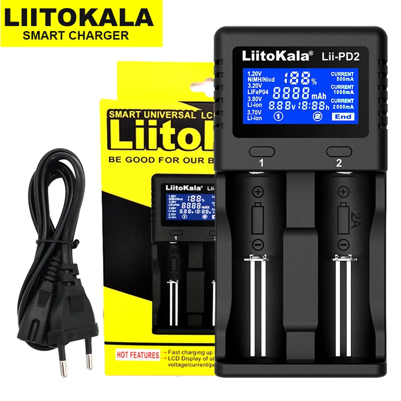 Liitokala Lii-100 Lii-202 Lii-402 Lii-PL4 Lii-PD2 1,2 V 3,7 V 3.2 V 3.85 V 18650 18350 26650 18490 smart oplader, lithium batteri