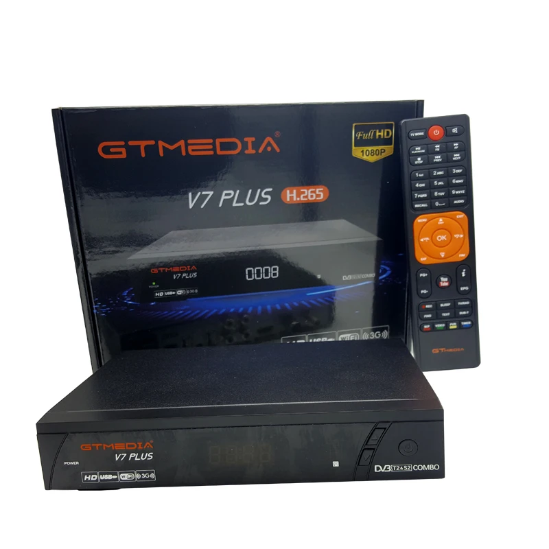 3PCS/MASSE GTMEDIA V7 PlUS 1080P Full HD-DVB-S/S2+T/T2 Støtte H. 265 4-cifret LED-display Støtte PowerVu DRE & Biss-tasten