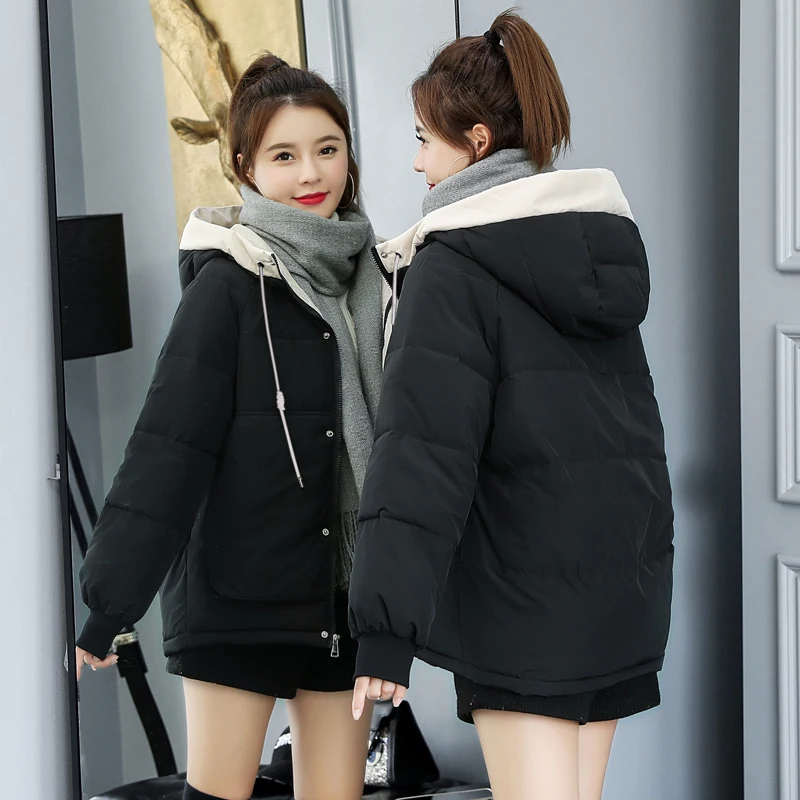 Vinteren tyk hætteklædte jakker kvinder 2020 mode koreansk stil varm parka overdimensionerede løs kvindelige frakker outwear manteau femme