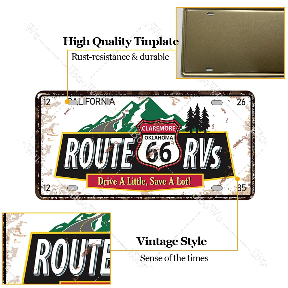 Route 66 Nummerplade Vintage Metal Plakat Retro Blik Californien Tin Tegn Bord, Pub, Bar, Café, Garage Wall Decor 15x30cm