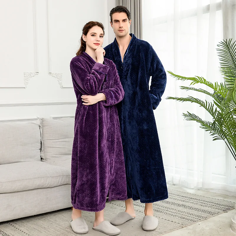 Ny lynlås velvet morgenkåbe Efterår&vinter plus øge natkjole mænd kvinder fortykkelse pyjamas flannel home service