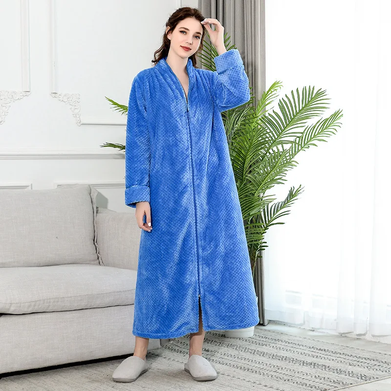 Ny lynlås velvet morgenkåbe Efterår&vinter plus øge natkjole mænd kvinder fortykkelse pyjamas flannel home service