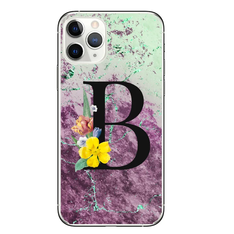 Soft-phone Cover Brugerdefineret navn Brev Blomster marmor-Design cover til iphone 12 X XS SE 2020 11 Pro ANTAL
