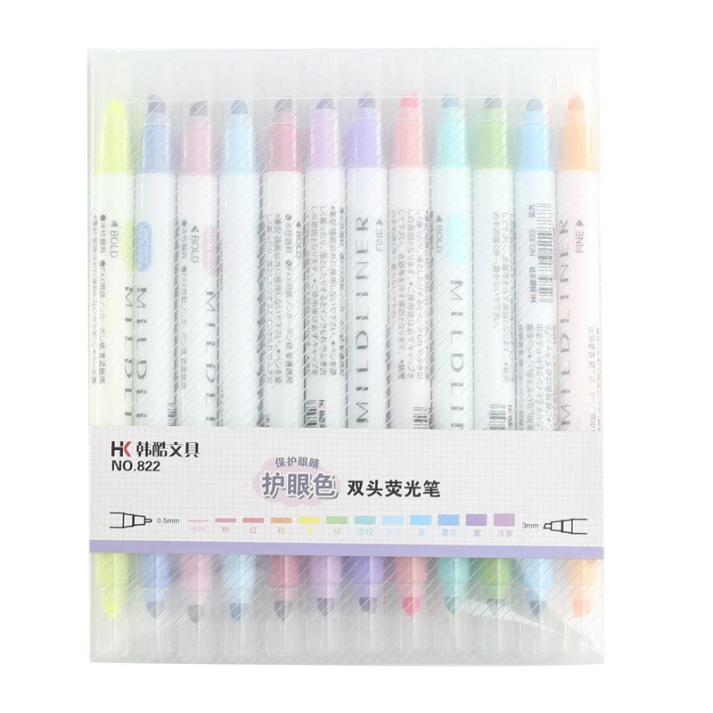 12 stk/masse Farvede Mildliner Pen Sæt Dobbelt Hoved Kreative Fluorescerende Pen Kunst Markør Pen Highlighters for at Skrive Forsyninger