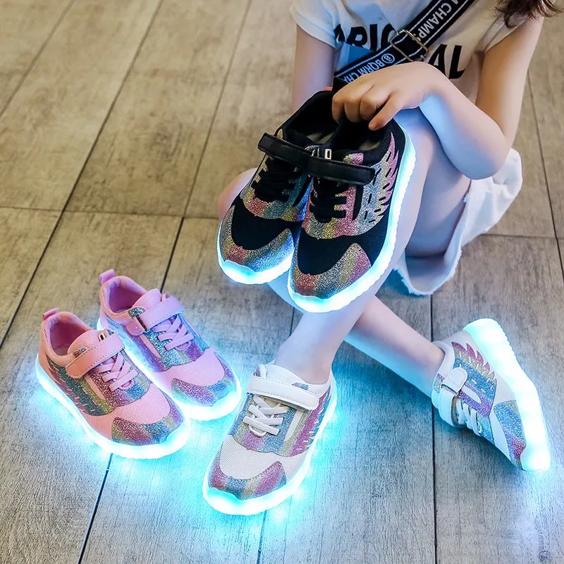 ULKNN Børn Fløj Skinnende Sko USB-Genopladelige Lys - up Piger Sommeren Farverige Lys Sko børn Vinger Lys-up sneakers