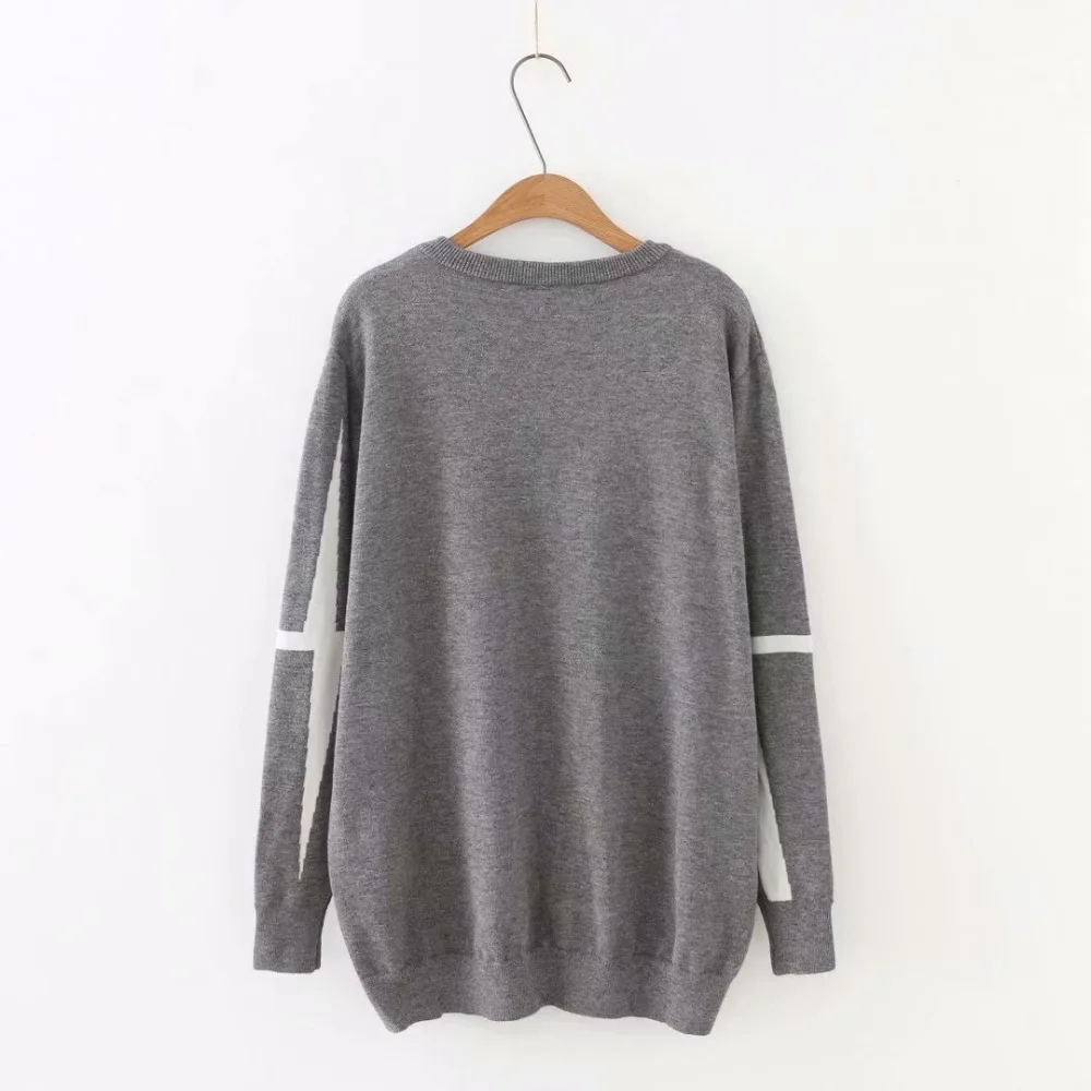 Plus størrelse efteråret O-Hals Lange ærmer kvinder Strikkede pullovers 2018 casual sort & grå geometriske damer uld sweater kvindelige 5XL