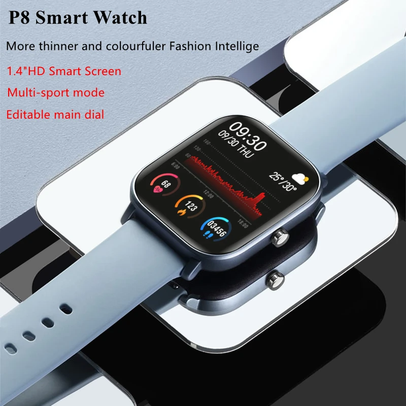 P8 Smart Ur Mænd Kvinder 1,4 tommer Fuld Touch Fitness Tracker pulsmåling Sports Ure GTS for Xiaomi Huawei