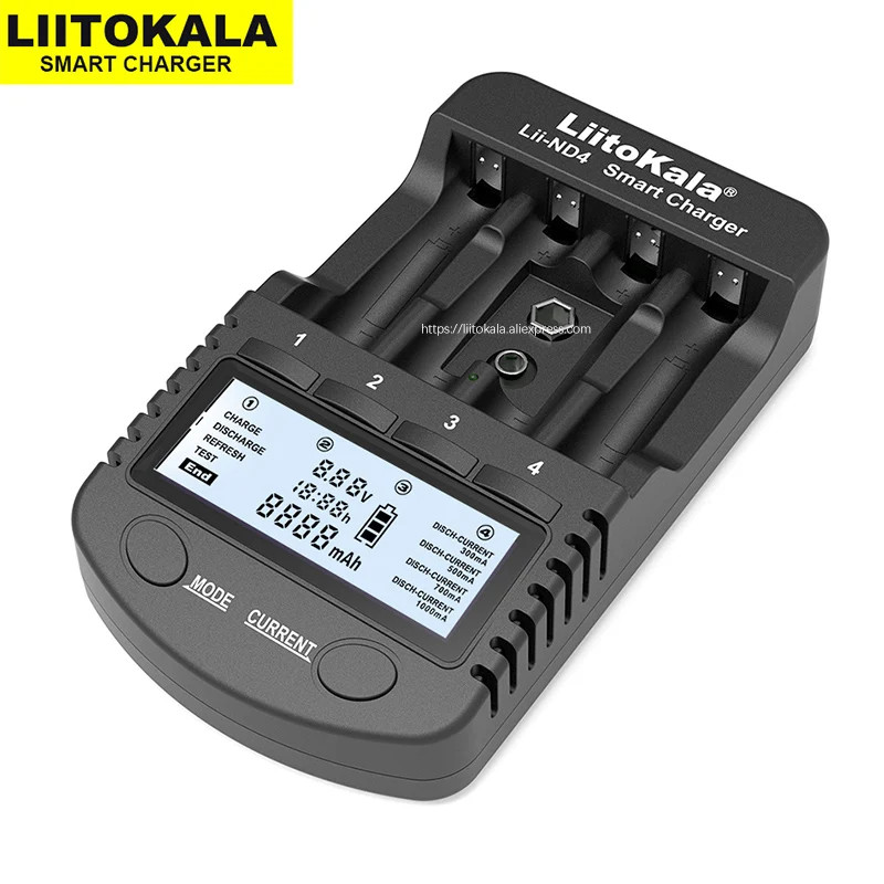 LiitoKala Lii-ND4, må ikke overstige NiMH - /Cd-oplader LCD-Display og Teste batteriets kapacitet Til 1,2 V AA, AAA og 9V batterier.