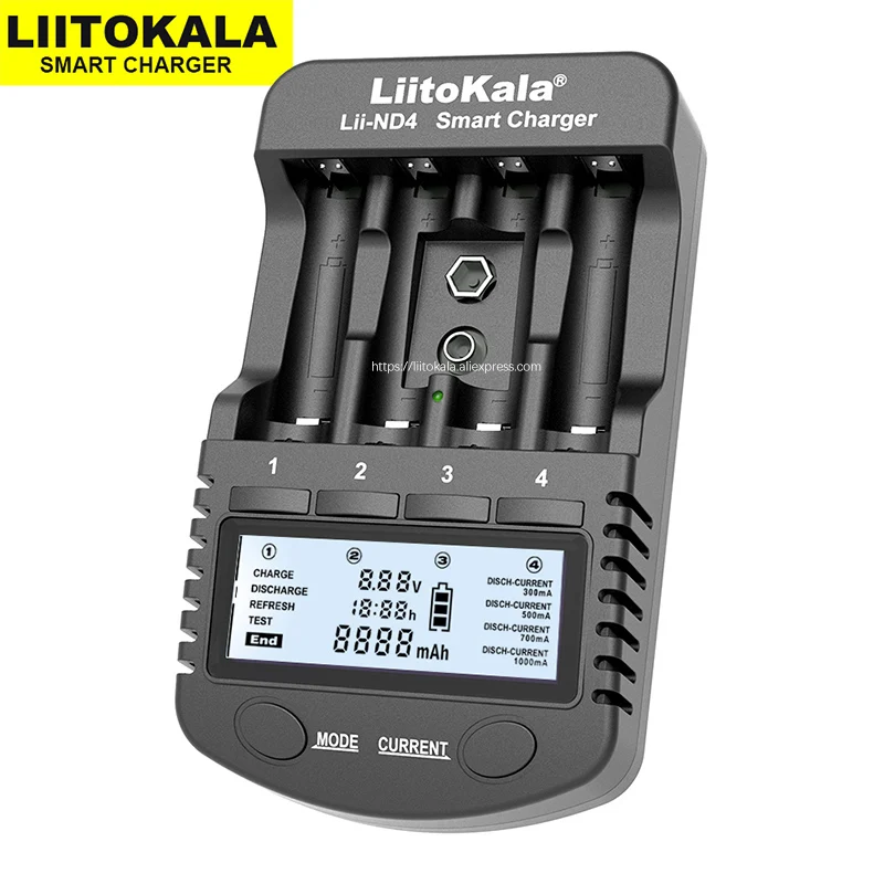 LiitoKala Lii-ND4, må ikke overstige NiMH - /Cd-oplader LCD-Display og Teste batteriets kapacitet Til 1,2 V AA, AAA og 9V batterier.