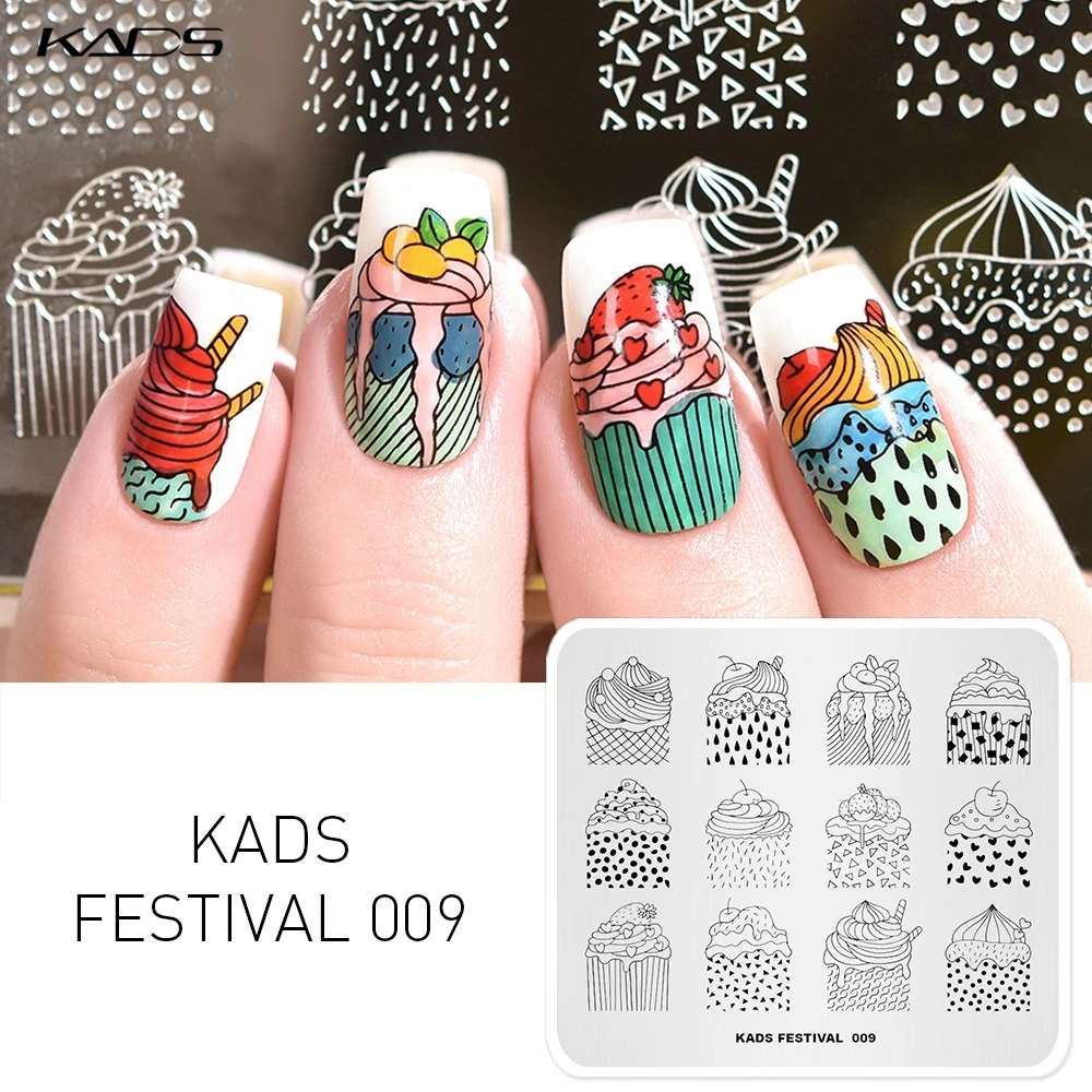 KADS Festival 009 Slik Kage Skabelon Stencil Skønhed Værktøjer Søm Kunst Stempling Plade Nail Art Billede Stempel Manicure Plade