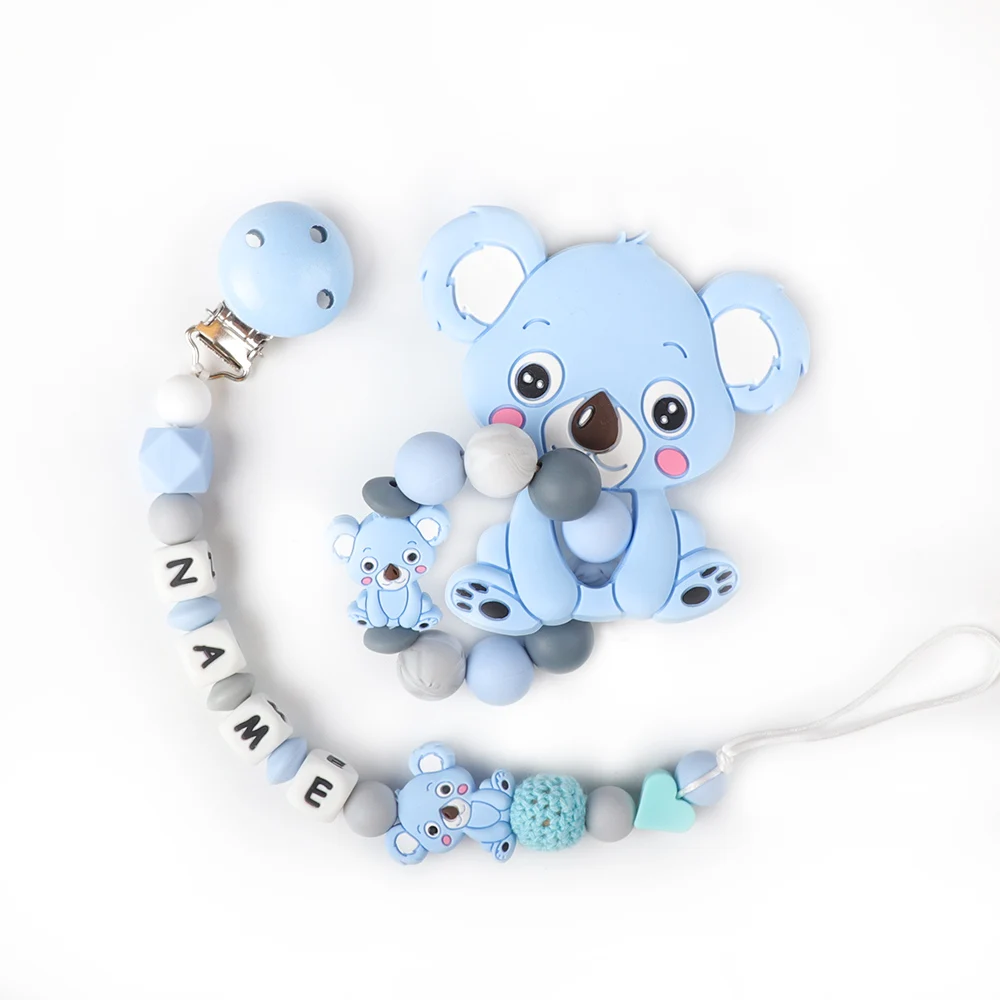 Baby Bidering Armbånd fødevaregodkendt Silikone Tygger Sygeplejerske Gave Legetøj Koala Begyndervanskeligheder Halskæde pacifier klip med navn DIY BABY brugerdefinerede