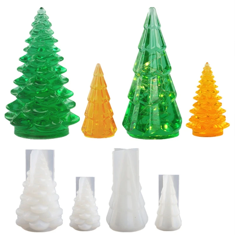 3D juletræ Silikone og Epoxy Harpiks Skimmel Multi Farvede Fe Night Lights, LED Vase Base Light juletræ DIY-Skimmel