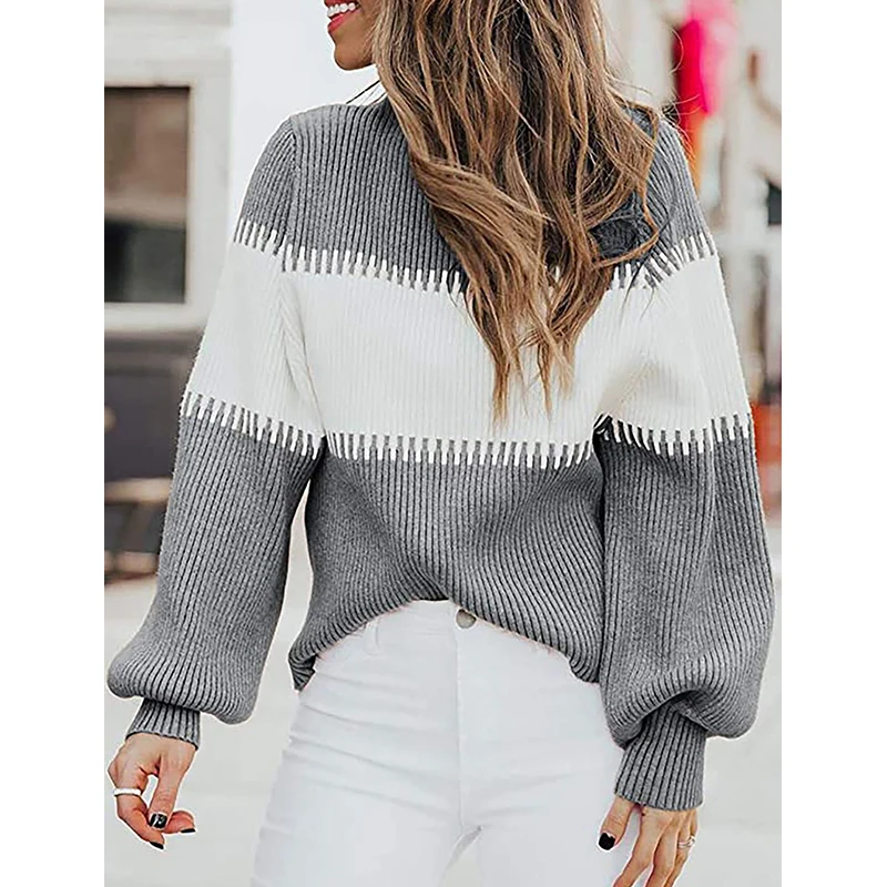 Foridol efterår og vinter rullekrave, strik, vintage sweater kvinder casual lanterne ærme grey streetwear sweater, trøjer 2020