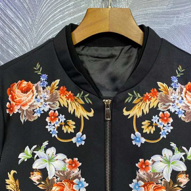 SEQINYY Sort Casual Sæt 2020 Foråret Efteråret Nye Mode Design til Kvinder Banen Jakke + Bukser Blomst Vintage Print