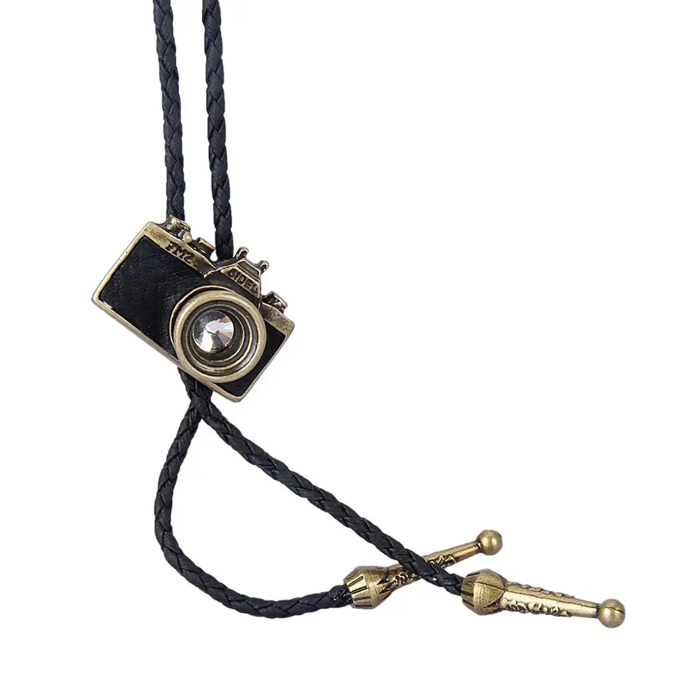 Bolo Tie Europæiske og Amerikanske mænds og kvinders halskæder håndlavede og originale smykker gamle legering læder kamera flettet lang neckl