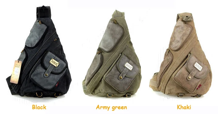 Stort lærred med læder brystet tasker for mænd casual Vintage mandlige sling rygsæk Black Army grøn Khaki Gratis fragt PB36