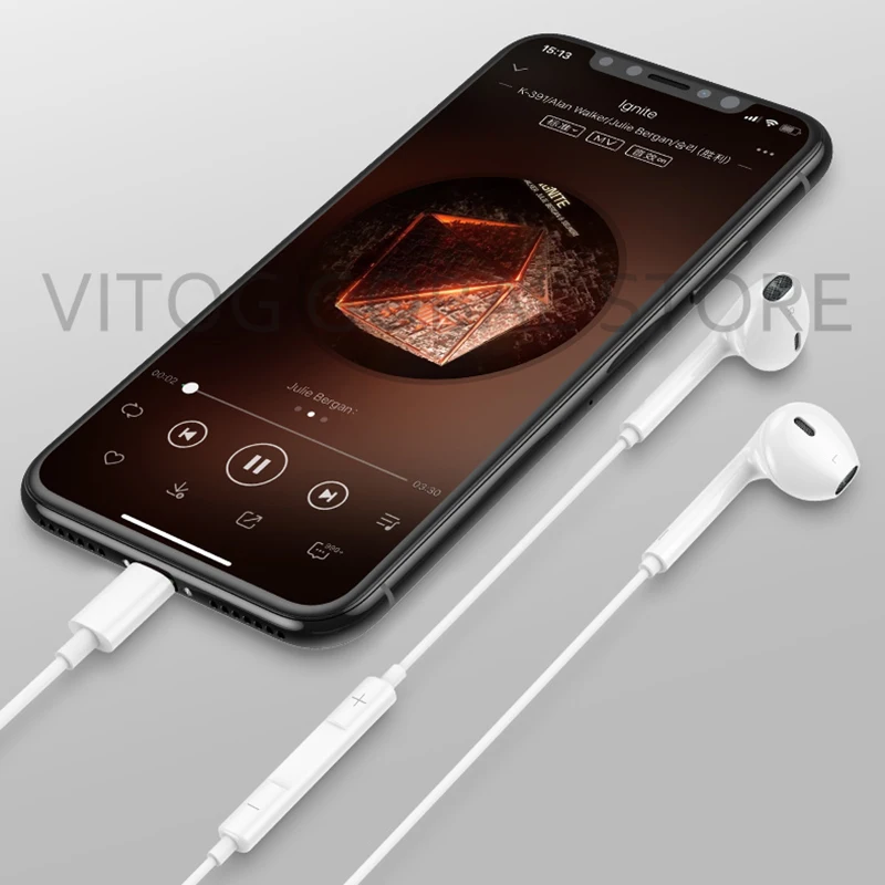 Belysning Øretelefon med mikrofon Wired Stereo Hovedtelefoner til Apple iPhone 8 7 Plus X XS ANTAL XR iPod Kabel Hovedtelefon Lyn