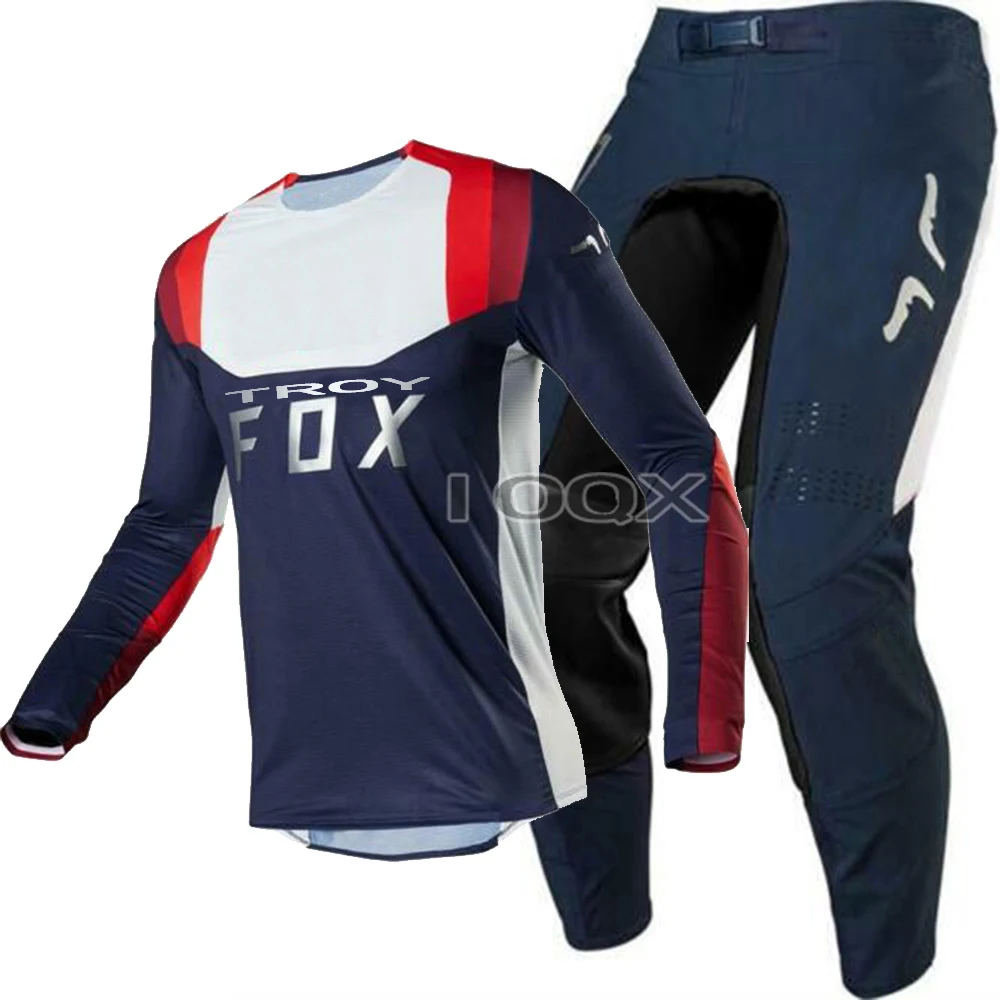 Gratis forsendelse i 2020 TROY Fox MX 180 Racing Motocross Jersey Pants Navy Rød Motocross Gear Sæt Til Honda Motorcykel Passer til
