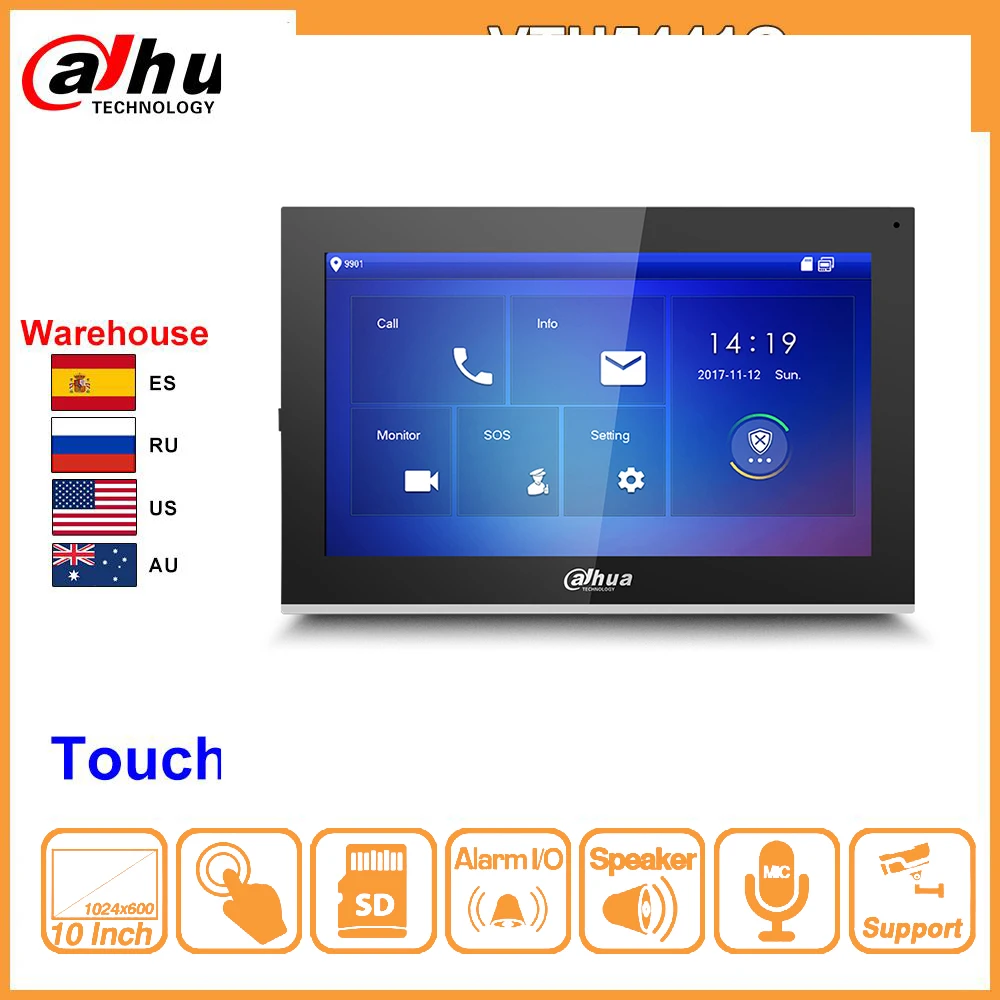 Dahua Oprindelige DHI-VTH5441G Indendørs Monitor 10 Tommer Touch Screen Farve Alarm Arbejde med IP-Video Intercom IPC Erstatte VTH1660CH
