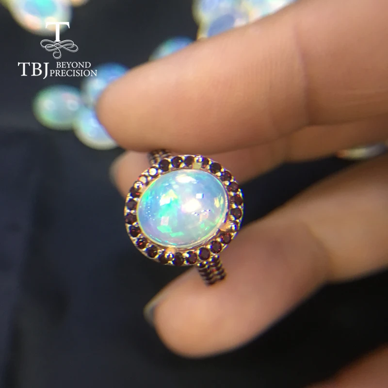 TBJ,nyt design, klassisk ring Naturlige Etiopiske Opal match med granat ædelsten, for en kvinde fashion 925 sterling sølv fine smykker