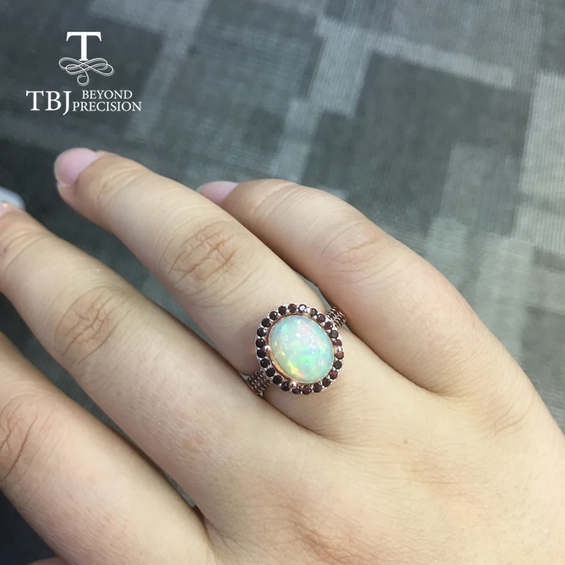 TBJ,nyt design, klassisk ring Naturlige Etiopiske Opal match med granat ædelsten, for en kvinde fashion 925 sterling sølv fine smykker