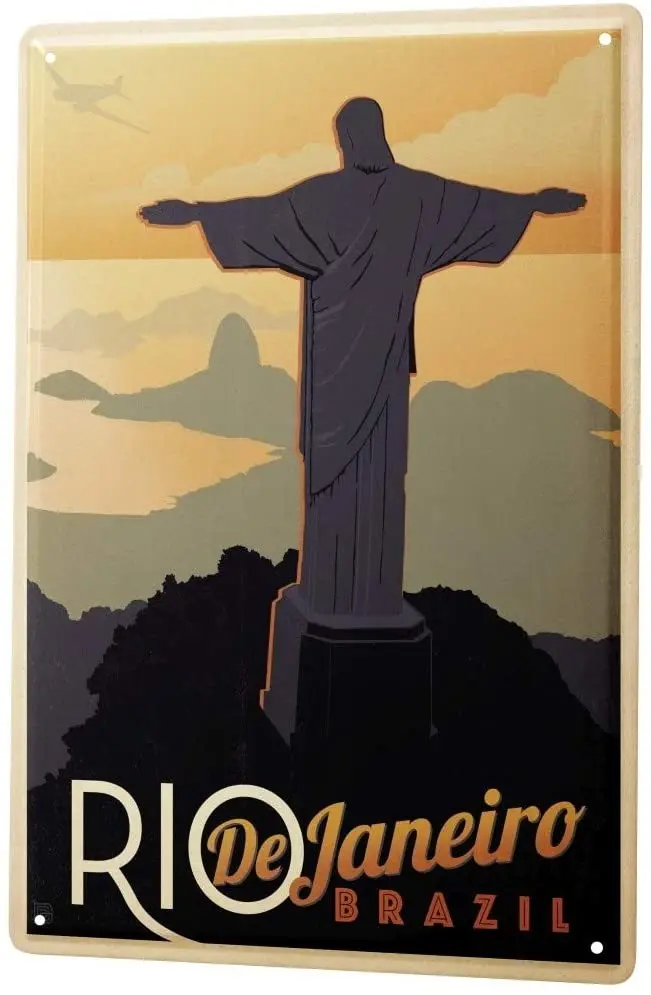 SIDEN 2004 Tin Tegn Metal Plade Dekorative Tegn Home Decor Plaques World Tour Rio de Janeiro Brasilien Kristus Forløseren