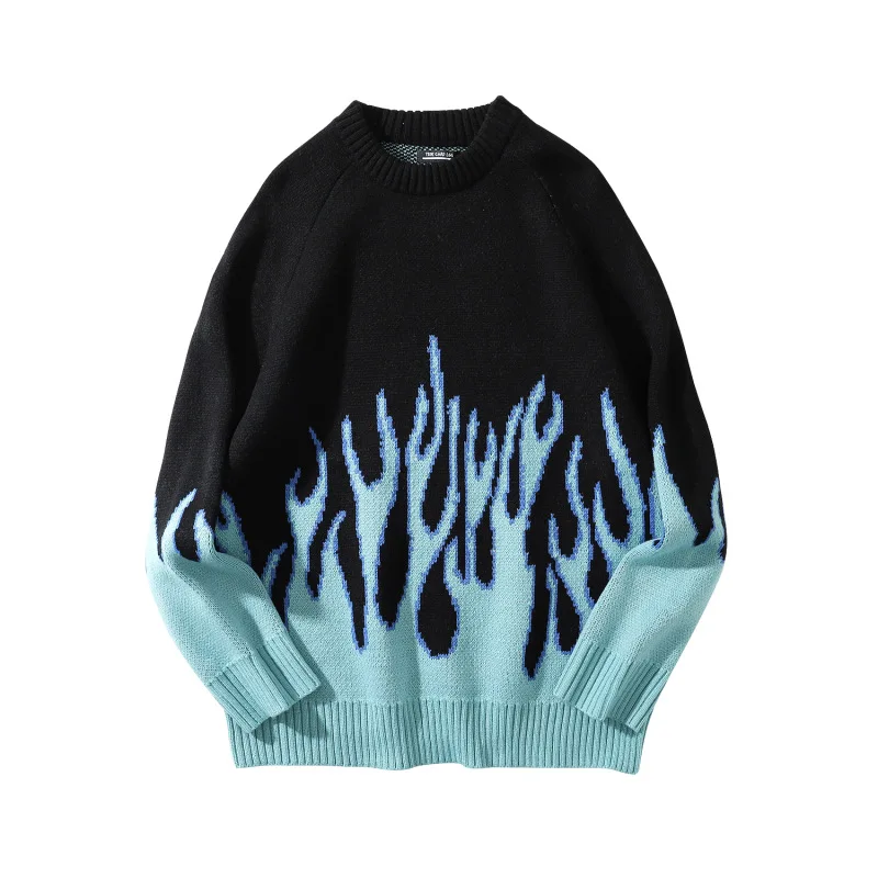 2020 Efterår Og Vinter Strik Top Flamme Jacquard Mode Sweater Løs Harajuku Kvinder Mand Tykkere Broderet Sweater Pullovere