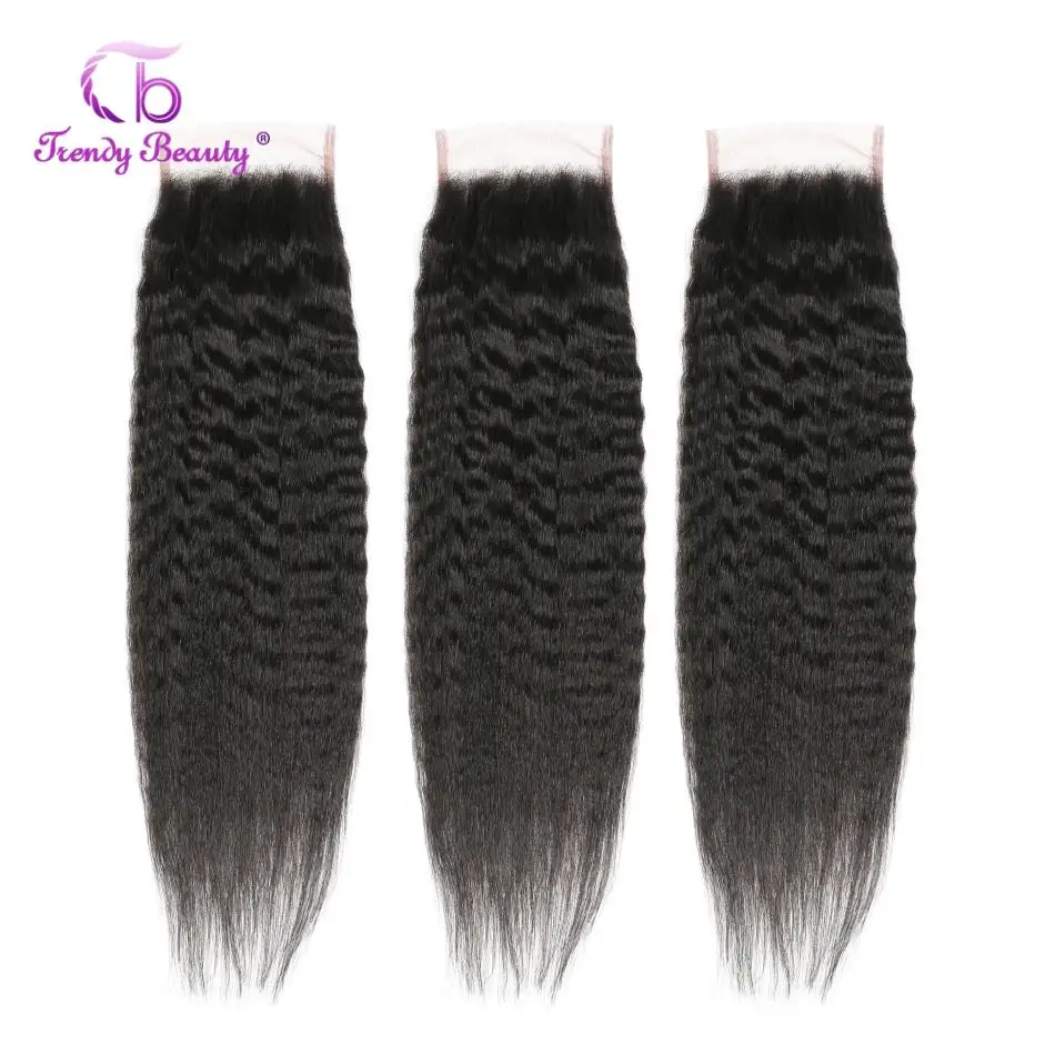 Brasilianske Kinky Lige Remy Human Hair 5x5 Lace Lukning Schweiziske Blonder Gratis/Midt/Tre 8-22 Inches Trendy Skønhed