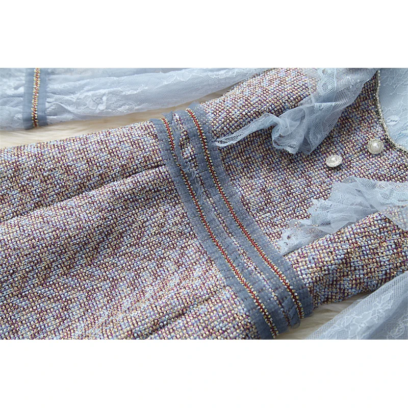 Bane Designer Efterår Og Vinter Dress Kvinder Mode 2020 Ny Langærmet Lace Patchwork Perlebesat Vintage Tweed Ulden Kjole Sexet