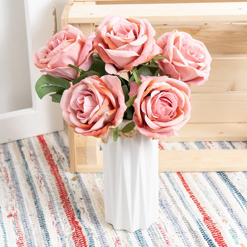 5Pcs NYE Kunstige Blomster Rose Smuk Rød Silke Bryllup Buket DIY Indretning Falske Blomst Gren til Home Party borddekoration