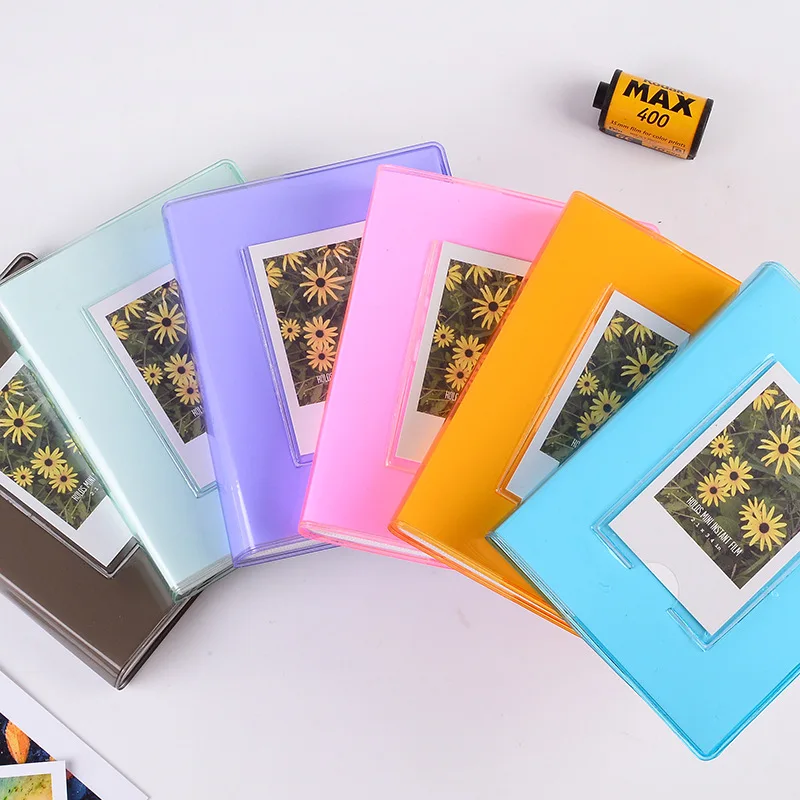 64 Lommer 3 Tommer Candy Farve Transparent Mini fotoalbum Bog for Polaroid Fujifilm Instax Mini-Film, Papir Navn Kortholderen