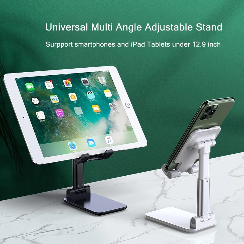 Universal Multi Justerbar Stand Holder til iPad, Tablets, iPhone Xiaomi Huawei Telefon Sammenklappelig Aluminium Desktop Cradle Beslag