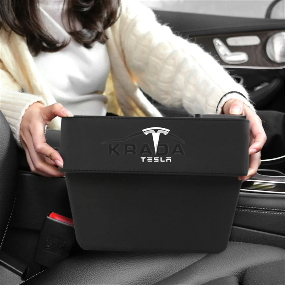 1X Sæde Revne opbevaringsboks Til Tesla Model 3 Model S Model X PU Læder kopholder Emblem Taske Organizer Tilfælde Tilbehør til Bilen