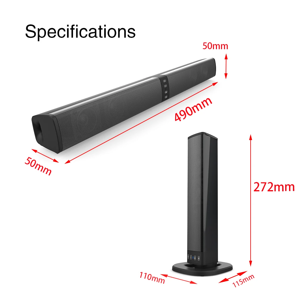 Høj Kvalitet, Super Bass 20W 4 horn Power Wireless Aftageligt Bluetooth-TV Soundbar Højtaler til hjemmebiograf