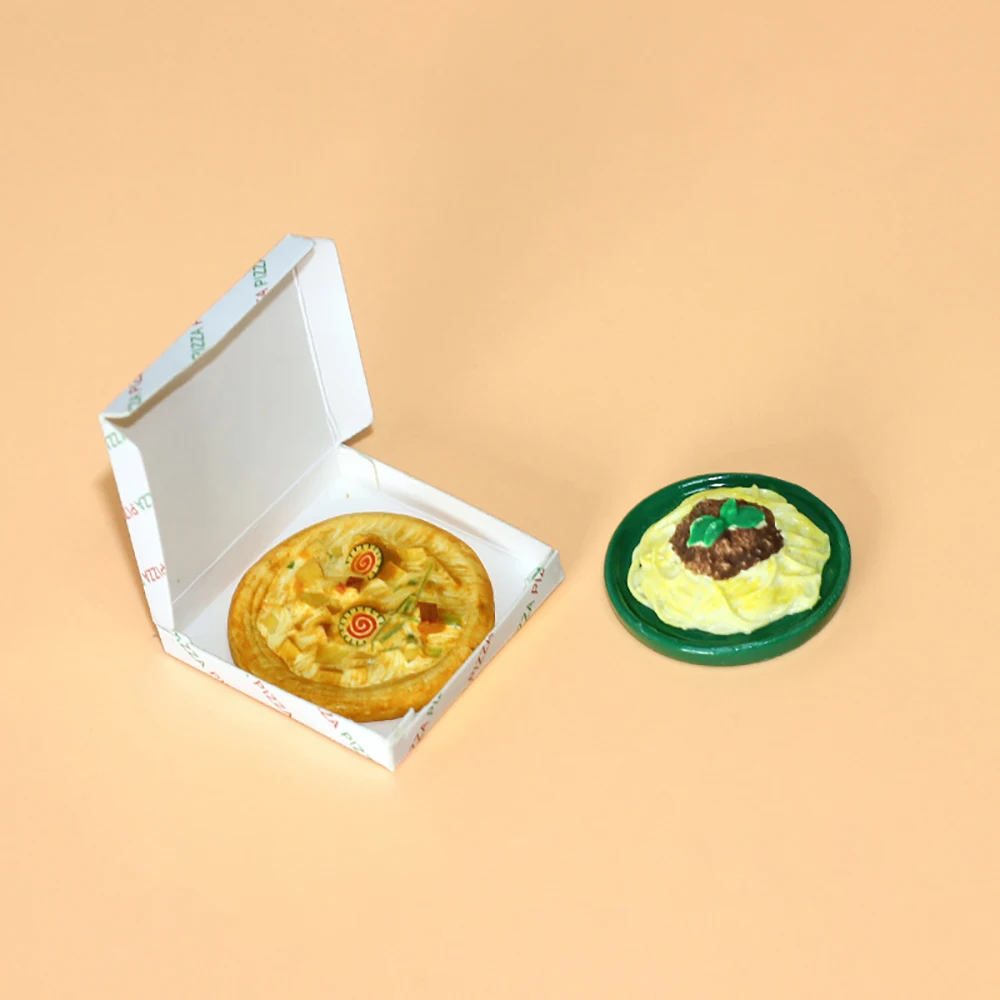 1/12 Dukkehus Miniature Tilbehør Mini Pizza Spaghetti med Kød Sauce Skål Sæt Model Simulering Legetøj til Dekoration Dukke Hus