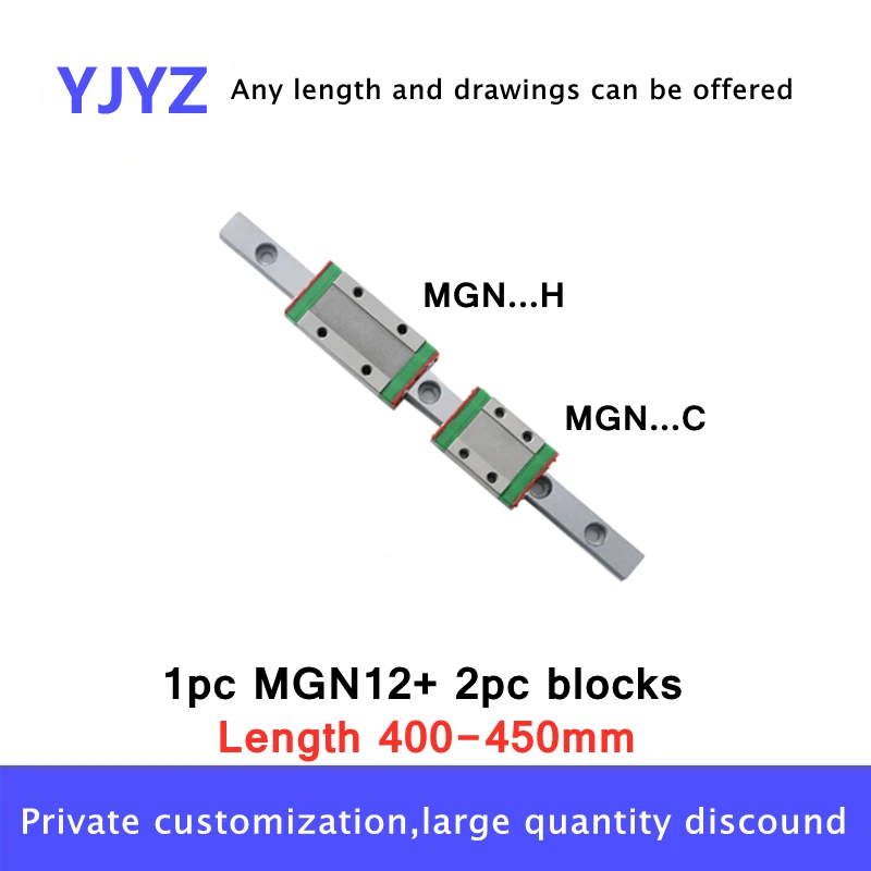 MGN12 Miniature Lineær Jernbane Slide 400 450 1STK MGN12 Lineær Guide+2STK MGN12H eller 2STK MGN12C Transport CNC-3D-Printer