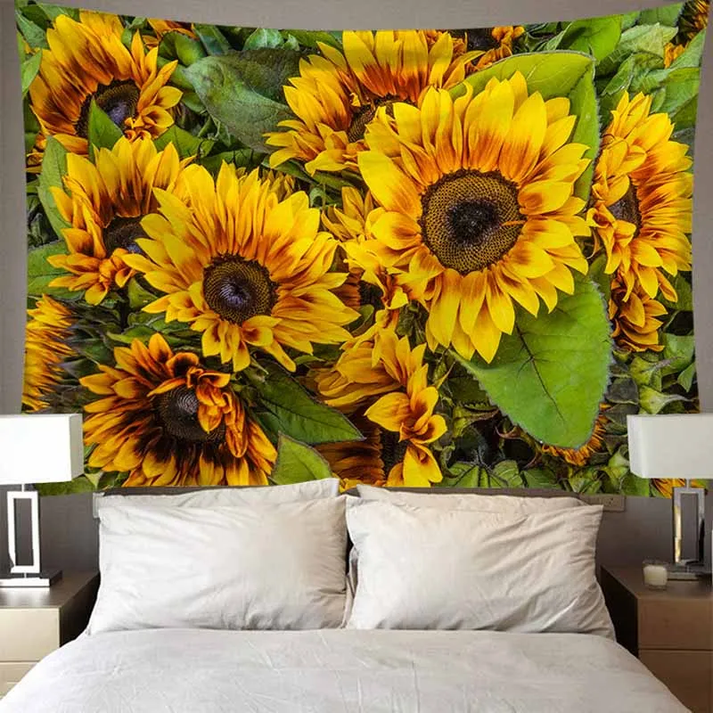 Natur Blomster Van Goghs Solsikker Gobelin Væggen Hænger Soveværelse Baggrund Kunst, Indretning Vægtæpper Klud Tynd Sengetæpper