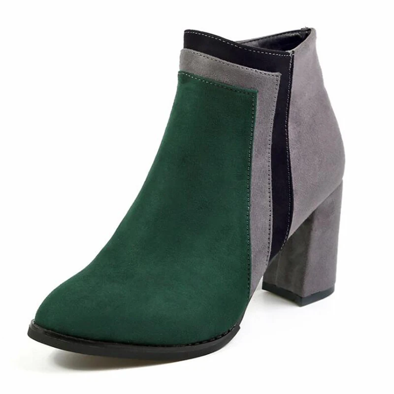 2020 Kvinders sko med spidse tå høje hæle i ægte læder sko til kvinder Fashionable Chelsea sko Side ruskind grøn ruskind pumper